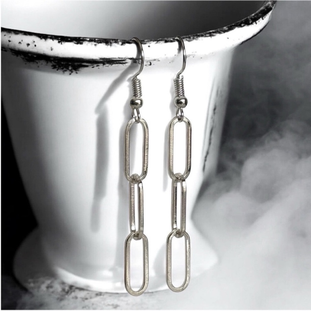 5 For $25💫Silver Paper Clip Chains Links Dangles Earrings
